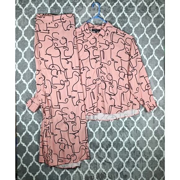 ELOQUII Pajamas 2 Piece Set Womens 24/26 Pink Abstract Print Plus Size Rayon - Picture 1 of 16